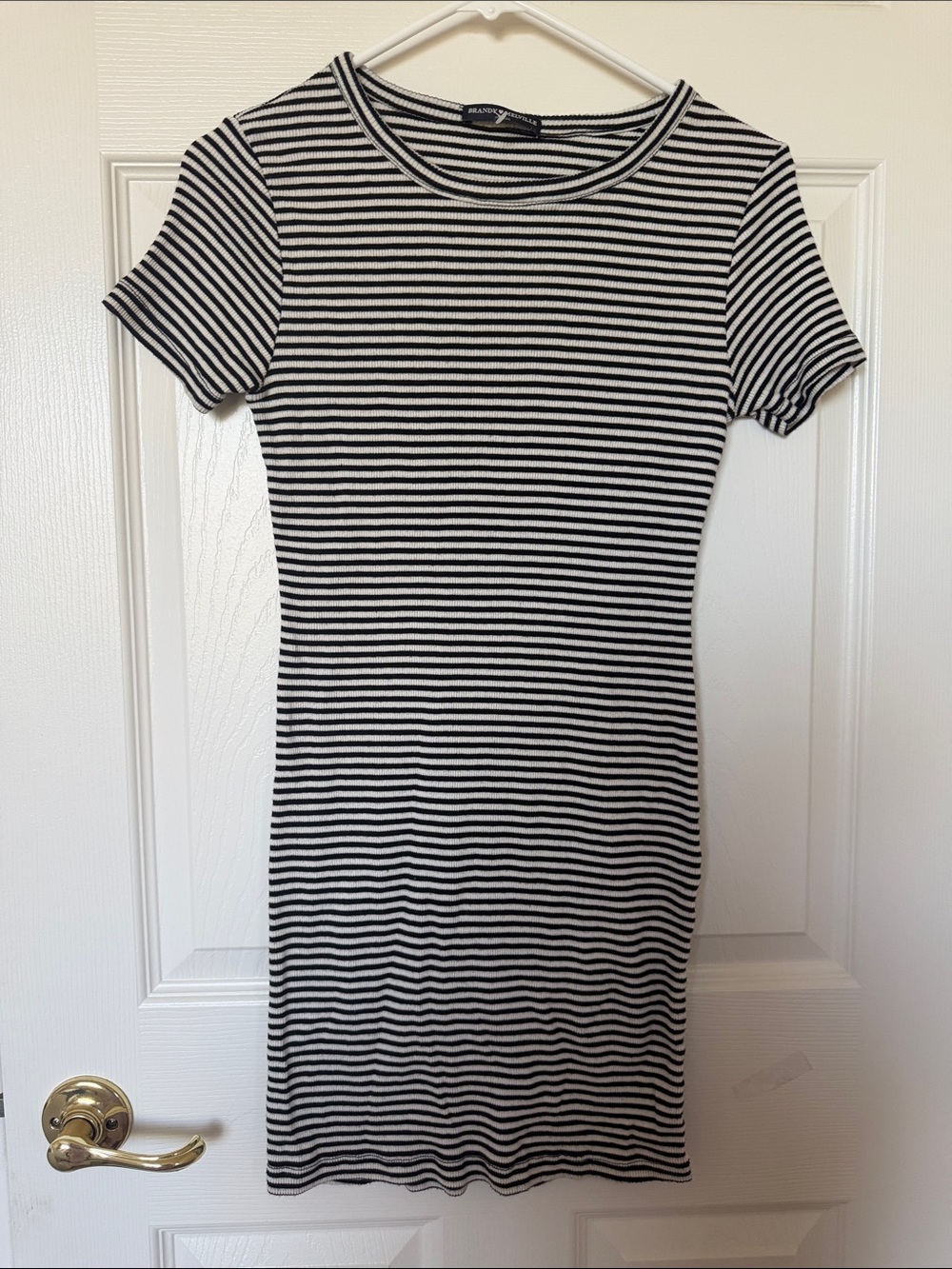 Brandy Melville Black and White Striped Short Sleeve Bodycon Dress